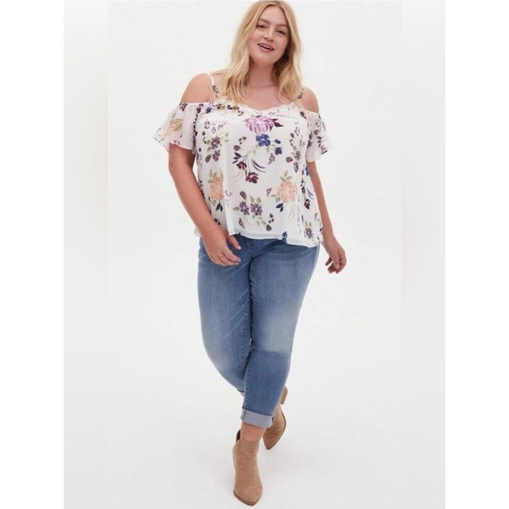 Torrid Lace Trim Chiffon Cold Shoulder Blouse